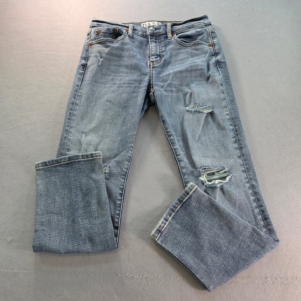 Daze Denim 26P Light Wash Distressed Ripped Skinny Jeans Y2K Boho Vintage